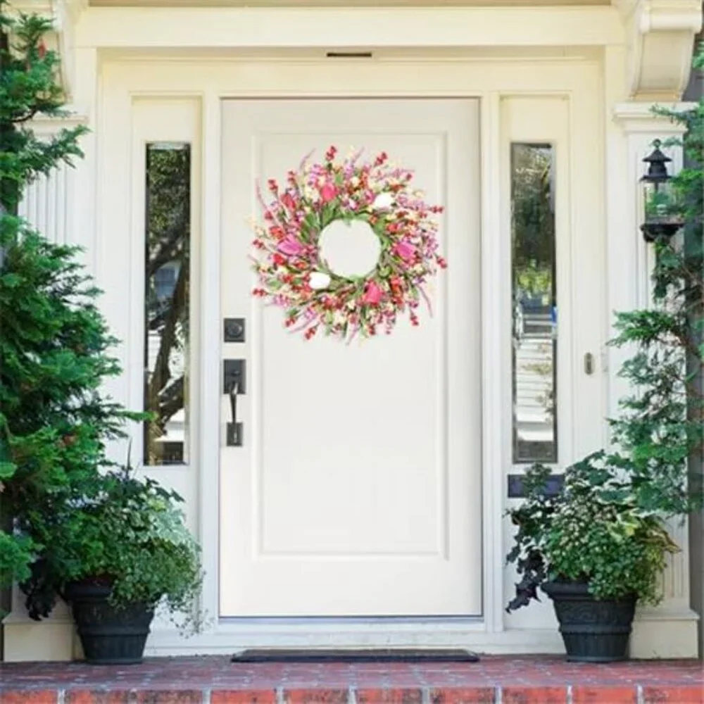 Spring Summer Wreath for Front Door Artificial Colorful Flower, 22 Inch